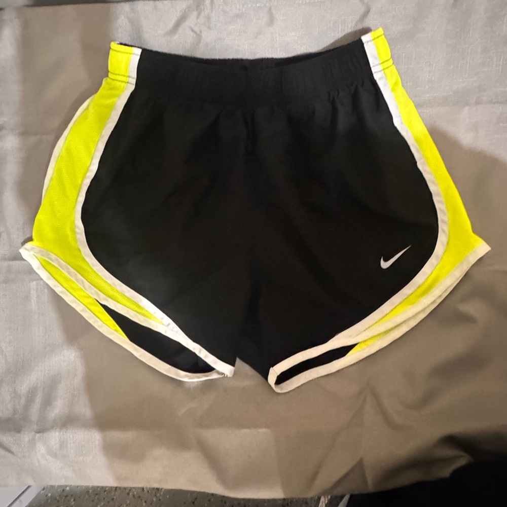 Nike Women's Black and Yellow Athletic Shorts